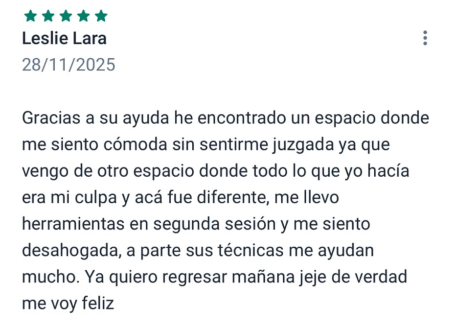 Reseña de paciente en Doctoralia - Clínica en Psicología