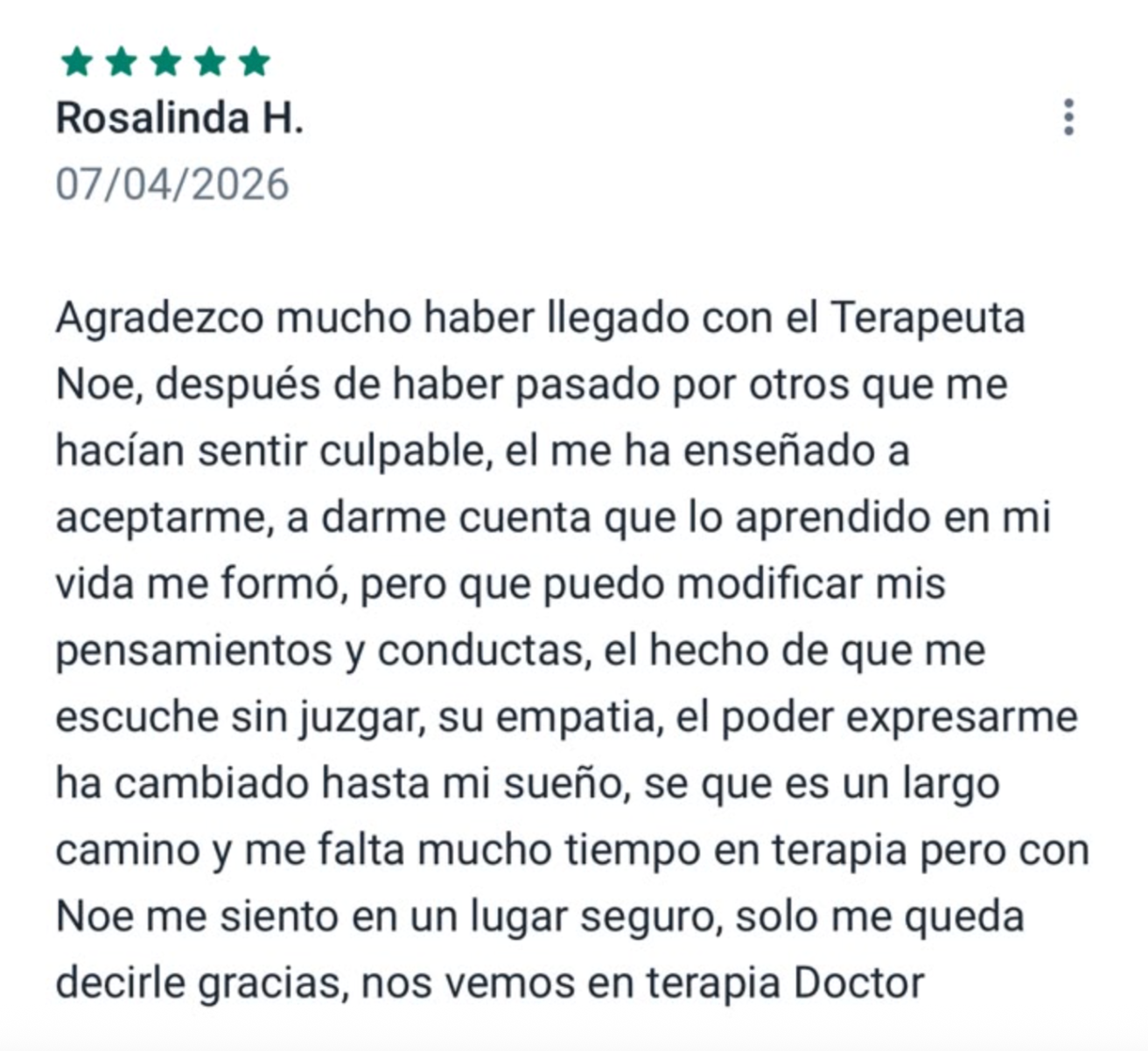 Reseña de paciente en Doctoralia - Clínica en Psicología